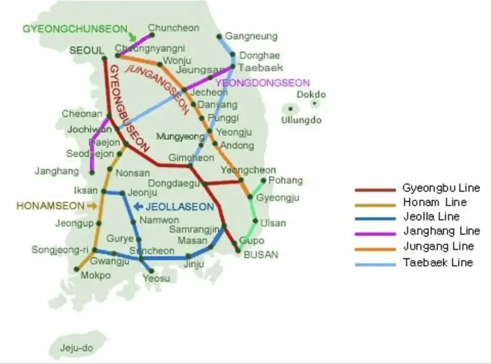 carte train corée du sud
